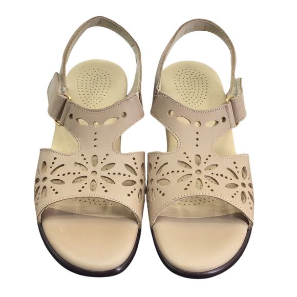 SAS Sunburst Heel Strap Sandal Womens Size 8 Leather Cream Comfort Vacation - Picture 1 of 8